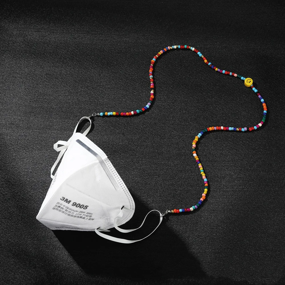 Boho Ladies Face Mask Hanging Neck Cute Smiley Anti-Lost Multifunctional Chain Women Sunglasses Colorful Beads Glasses Chain
Boho Ladies Face Mask Hanging Neck Cute Smiley Anti-Lost Multifunctional Chain Women Sunglasses Colorful Beads Glasses Chain