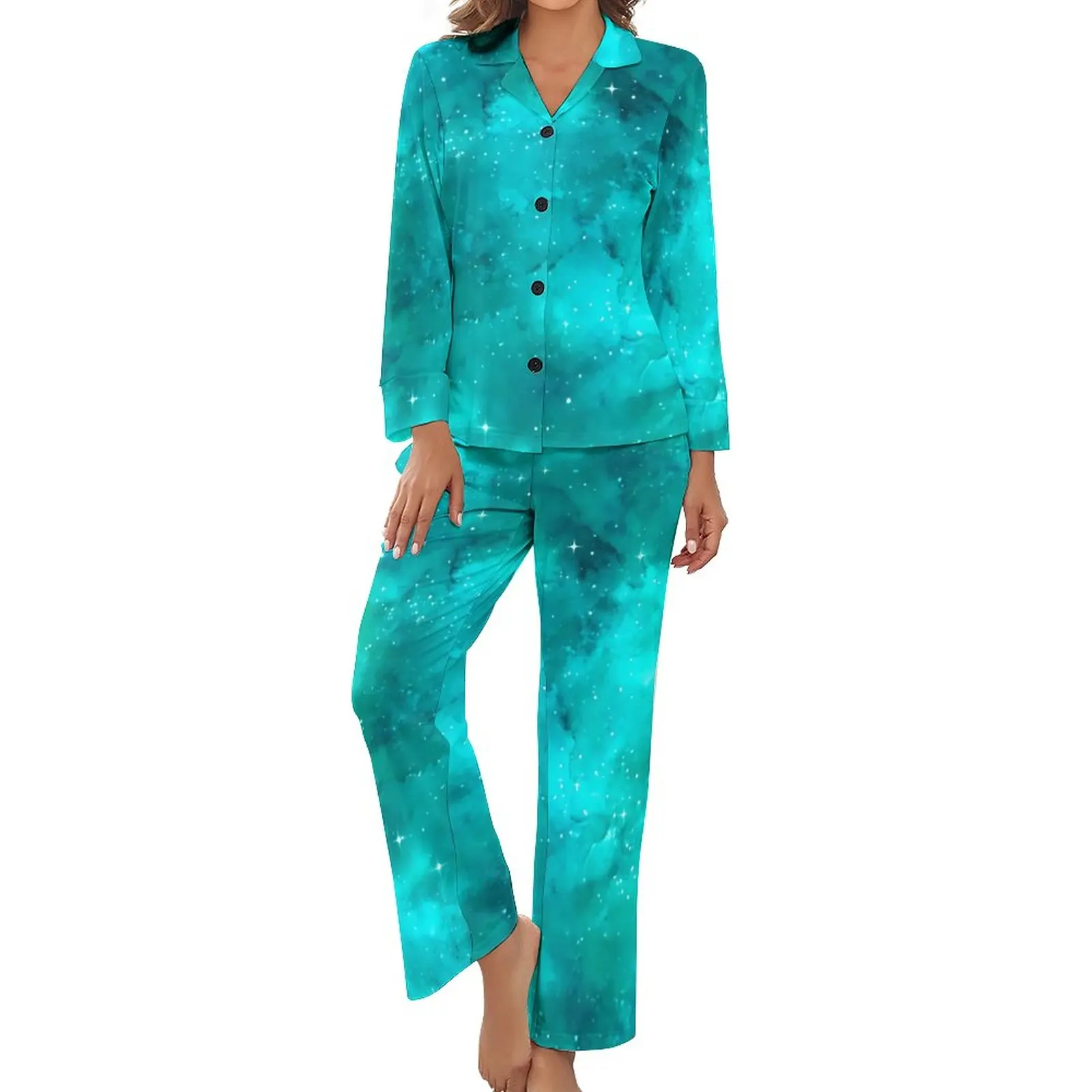 Painted Galaxy Pajamas Long-Sleeve Stars Print 2 Pieces Leisure Pajama Sets Daily Women V Neck Kawaii Nightwear
Painted Galaxy Pajamas Long-Sleeve Stars Print 2 Pieces Leisure Pajama Sets Daily Women V Neck Kawaii Nightwear