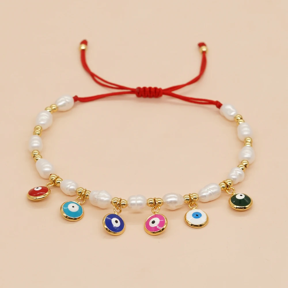 

Natural Pearl Red Rope Lucky Bracelet Adjustable Chain Bangle Handmade Jewelry Evil Eye Charm Bracelets for Women Teen Girl Gift