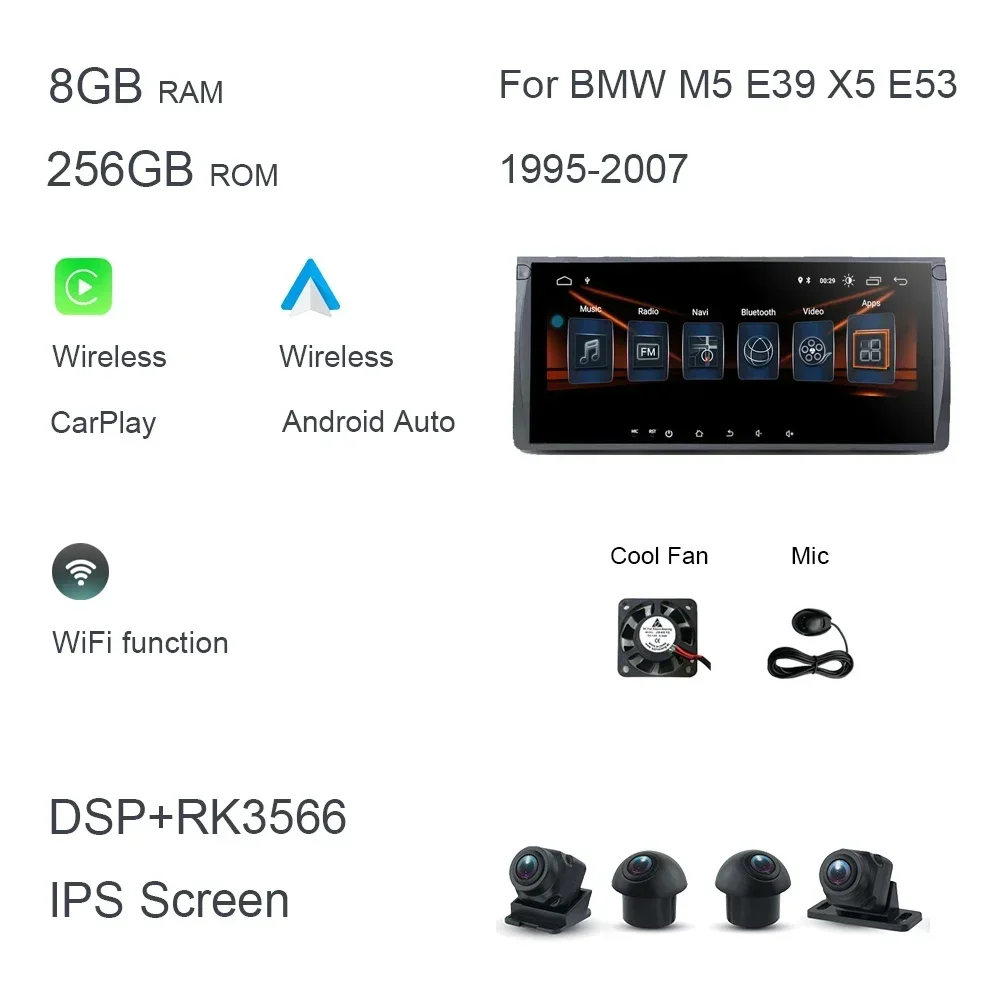 Carplay10.25 Android 14.0 8 ГБ + 128 ГБ Автомобильный DVD-плеер GPS WIFI Bluetooth TPMS авторадио для BMW M5 E39 X5 E53 1995-2007 
Carplay10.25 Android 14.0 8 ГБ + 128 ГБ Автомобильный DVD-плеер GPS WIFI Bluetooth TPMS авторадио для BMW M5 E39 X5 E53 1995-2007