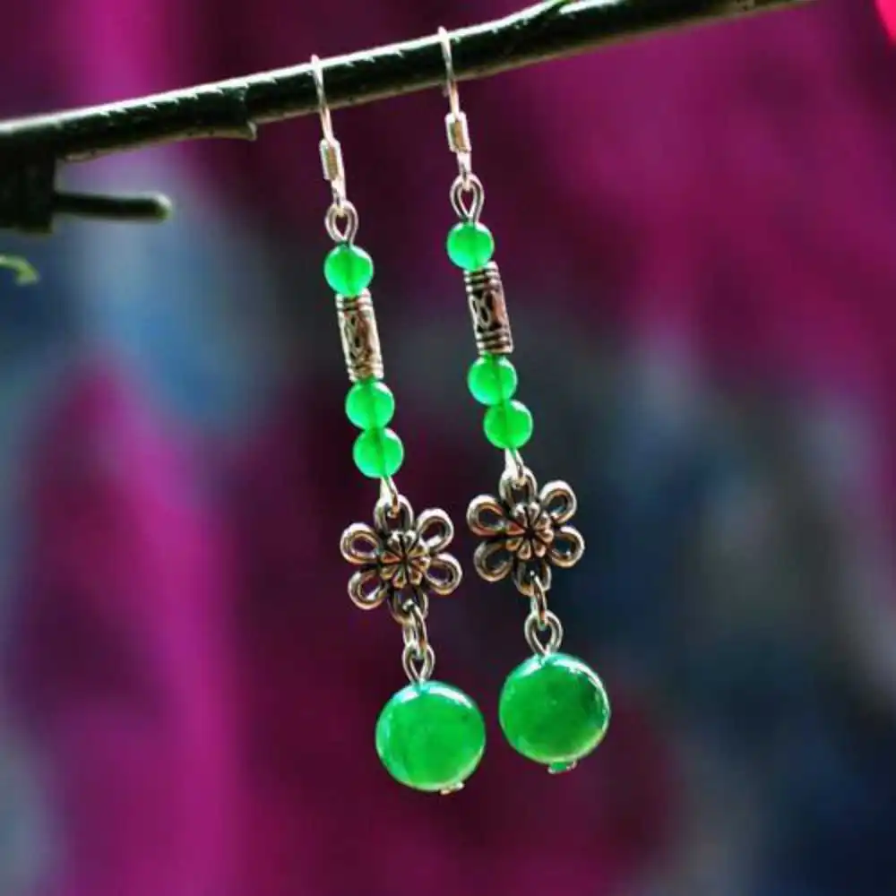 

Women's Green chalcedony drop dangle earrings gemstone stone Women Lucky Jewelry Holiday gifts Christmas Cultured Easter