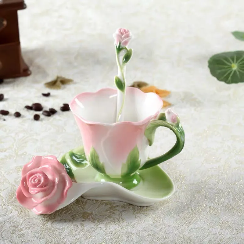 Creative Fashion 3D Rose Peony Flower Shape Enamel Ceramic Coffee Tea Cup Tea Spoon Set Porcelain Water Cup Gift Coffee Cup Set
Creative Fashion 3D Rose Peony Flower Shape Enamel Ceramic Coffee Tea Cup Tea Spoon Set Porcelain Water Cup Gift Coffee Cup Set
