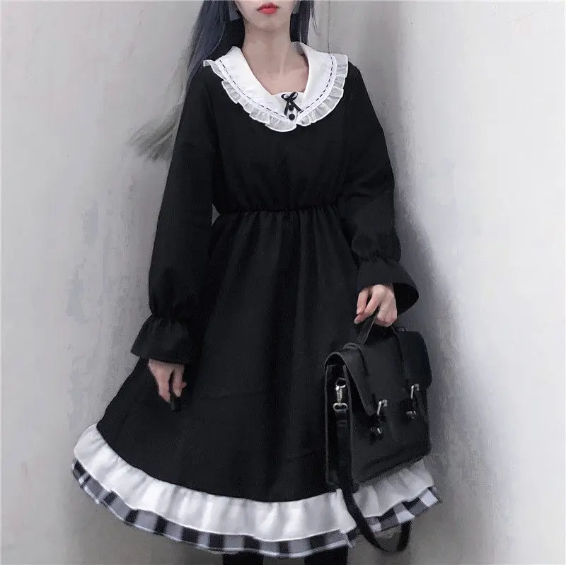 Coolfel Gothic Japanese Lolita Dress Kawaii Women Puff Sleeve Casual Black Midi Dress Cute Preppy Style Lace Party Dress
Coolfel Gothic Japanese Lolita Dress Kawaii Women Puff Sleeve Casual Black Midi Dress Cute Preppy Style Lace Party Dress