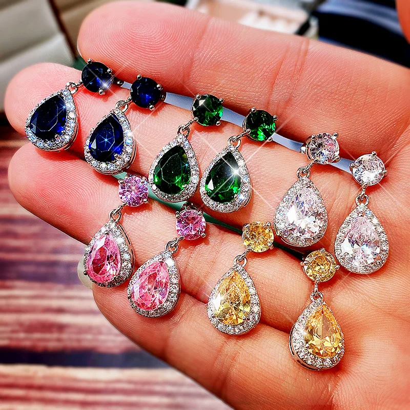 New Luxury Water Drop CZ Dangle Earrings Women White/Blue/Green/Pink/Yellow Simple Elegant Earrings Wedding Trendy Jewelry
New Luxury Water Drop CZ Dangle Earrings Women White/Blue/Green/Pink/Yellow Simple Elegant Earrings Wedding Trendy Jewelry