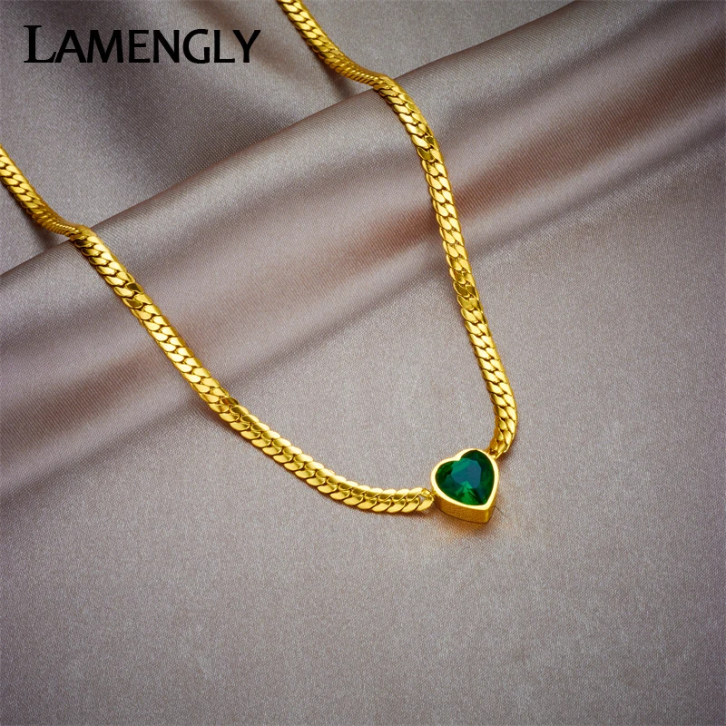 LAMENGLY 316L Stainless Steel Green White Heart Crystal Pendant Necklace For Women Girl Fashion Choker Chain Jewelry Gift Party
LAMENGLY 316L Stainless Steel Green White Heart Crystal Pendant Necklace For Women Girl Fashion Choker Chain Jewelry Gift Party