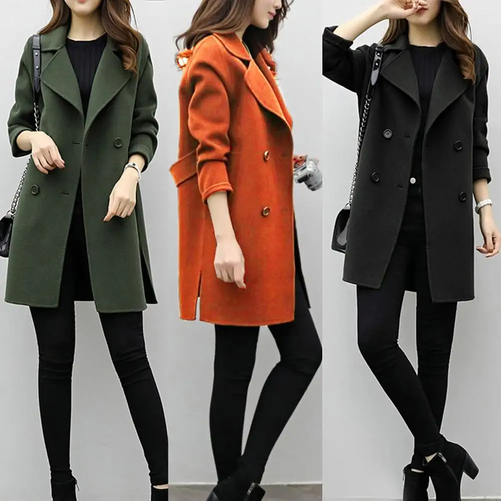Coat Women Autumn Winter Jackets Solid Color Lapel Double-breasted Woolen Midi Trench Coat Loose Long Sleeve Jacket Warm Keeping
Coat Women Autumn Winter Jackets Solid Color Lapel Double-breasted Woolen Midi Trench Coat Loose Long Sleeve Jacket Warm Keeping