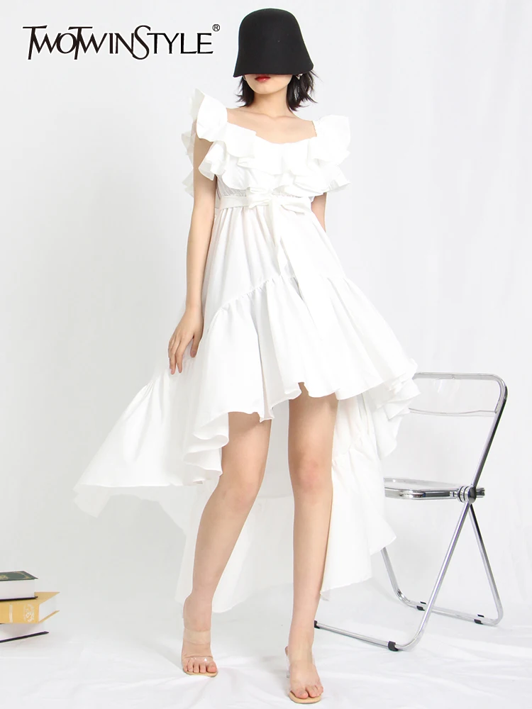 TWOTWINSTYLE Asymmetrical Hem Striped Dress For Women Slash Neck Butterfly Sleeve High Waist Solid Midi Dresses Female Clothing
TWOTWINSTYLE Asymmetrical Hem Striped Dress For Women Slash Neck Butterfly Sleeve High Waist Solid Midi Dresses Female Clothing