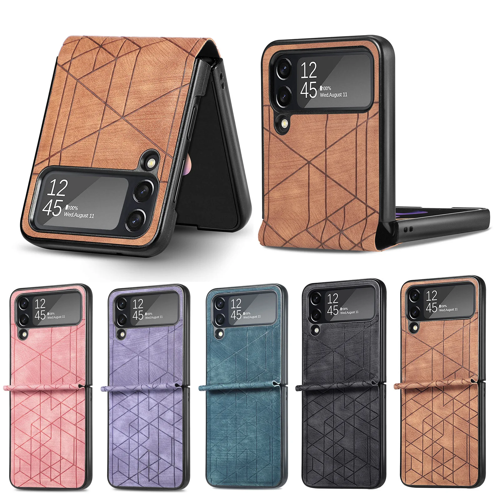 10pcs Geometry Lines Imprinted PU Leather Folding Phone Case for Samsung Galaxy Z Flip 3 Flip 4 5G Phone Back Cover
10pcs Geometry Lines Imprinted PU Leather Folding Phone Case for Samsung Galaxy Z Flip 3 Flip 4 5G Phone Back Cover