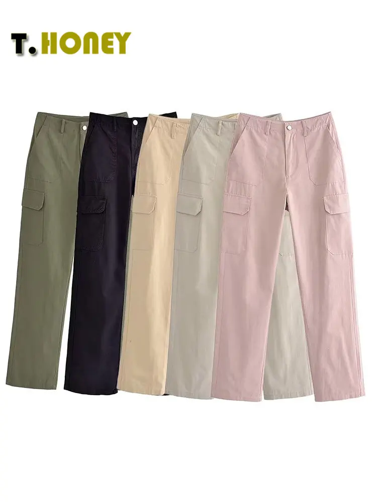 

Женские модные прямые брюки TELLHONEY на молнии спереди, женские повседневные однотонные свободные парашютные брюки с двумя карманами и заниженной талией