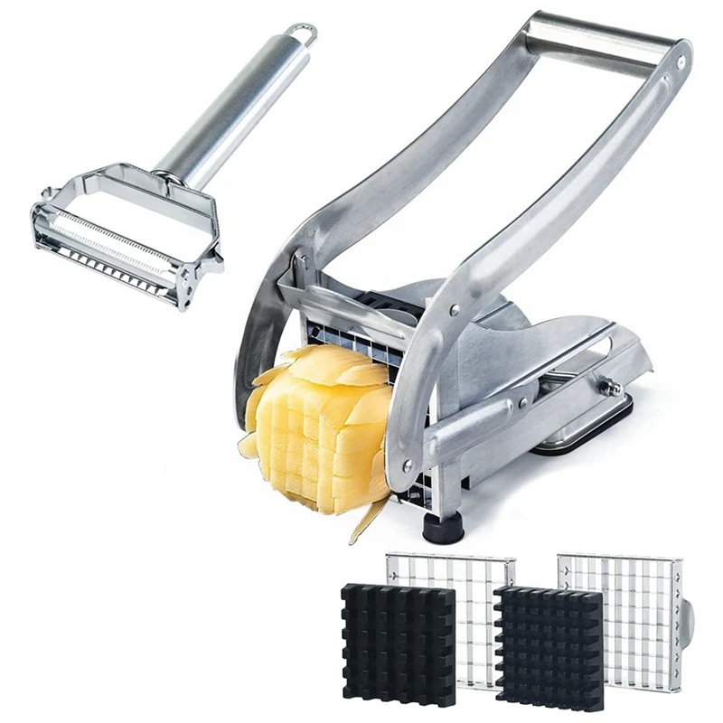 Stainless Steel French Fry Cutter, Manual Potato Slicer Includes 2 Blade Size And No-Slip Suction Base,Vegetable Peeler
Stainless Steel French Fry Cutter, Manual Potato Slicer Includes 2 Blade Size And No-Slip Suction Base,Vegetable Peeler