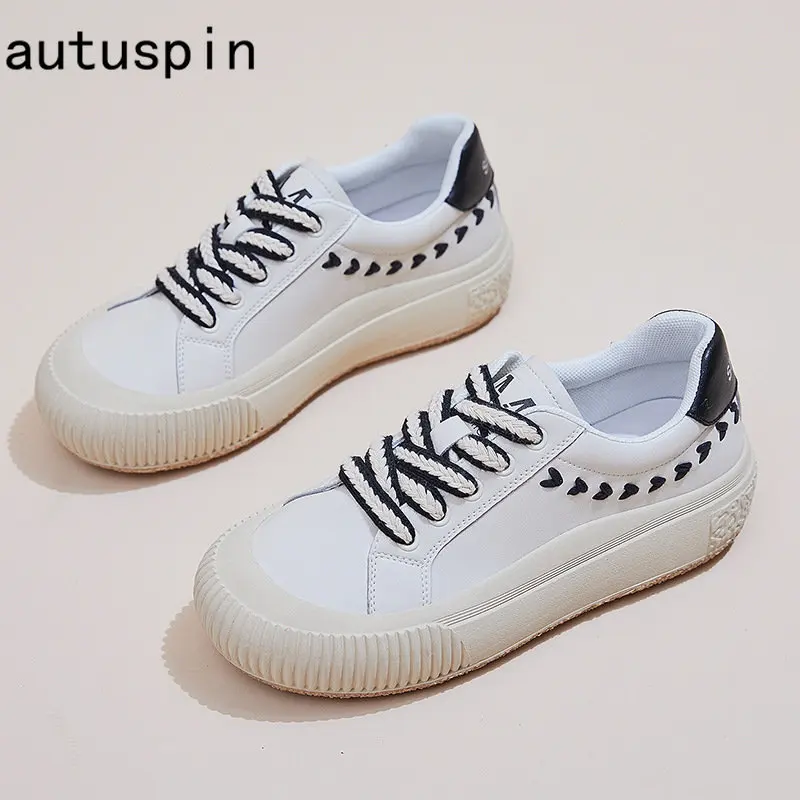 

Autuspin 2023 весенние женские кроссовки модная повседневная спортивная обувь для улицы женские удобные кроссовки на плоской подошве для скейтборда из коровьей кожи
