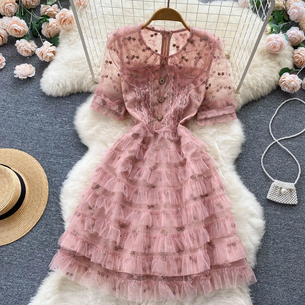 Women's Summer New Fashion Double Ladyer Thin Mesh Cake A-line Dress Short Sleeve Party Elegant Clothes Vestidos G383
Women's Summer New Fashion Double Ladyer Thin Mesh Cake A-line Dress Short Sleeve Party Elegant Clothes Vestidos G383