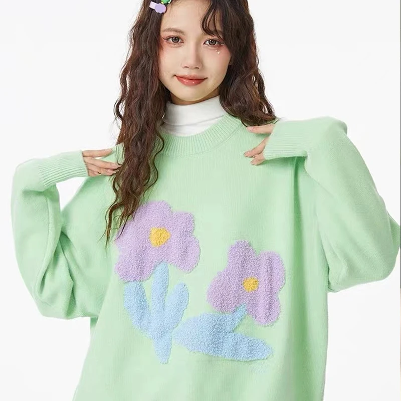 Vintage Knit Pullover Slight Strech O-Neck Prairie Chic Flowers LOOSE Design Embroidery Sweater Women
Vintage Knit Pullover Slight Strech O-Neck Prairie Chic Flowers LOOSE Design Embroidery Sweater Women