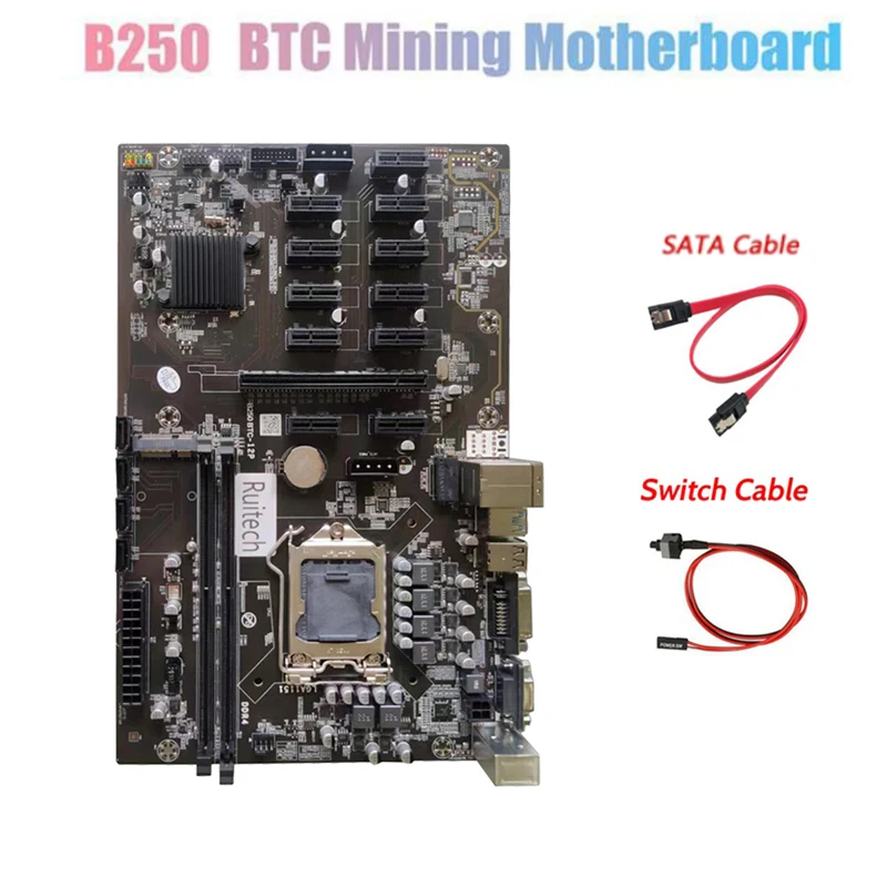 

B250 12p-BTC Motherboard For CPU Socket LGA 1151 PCI-E 16X Graphics Slot SATA 3.0 USB 3.0 For Bitcoin BTC ETH GPU Mining Miner