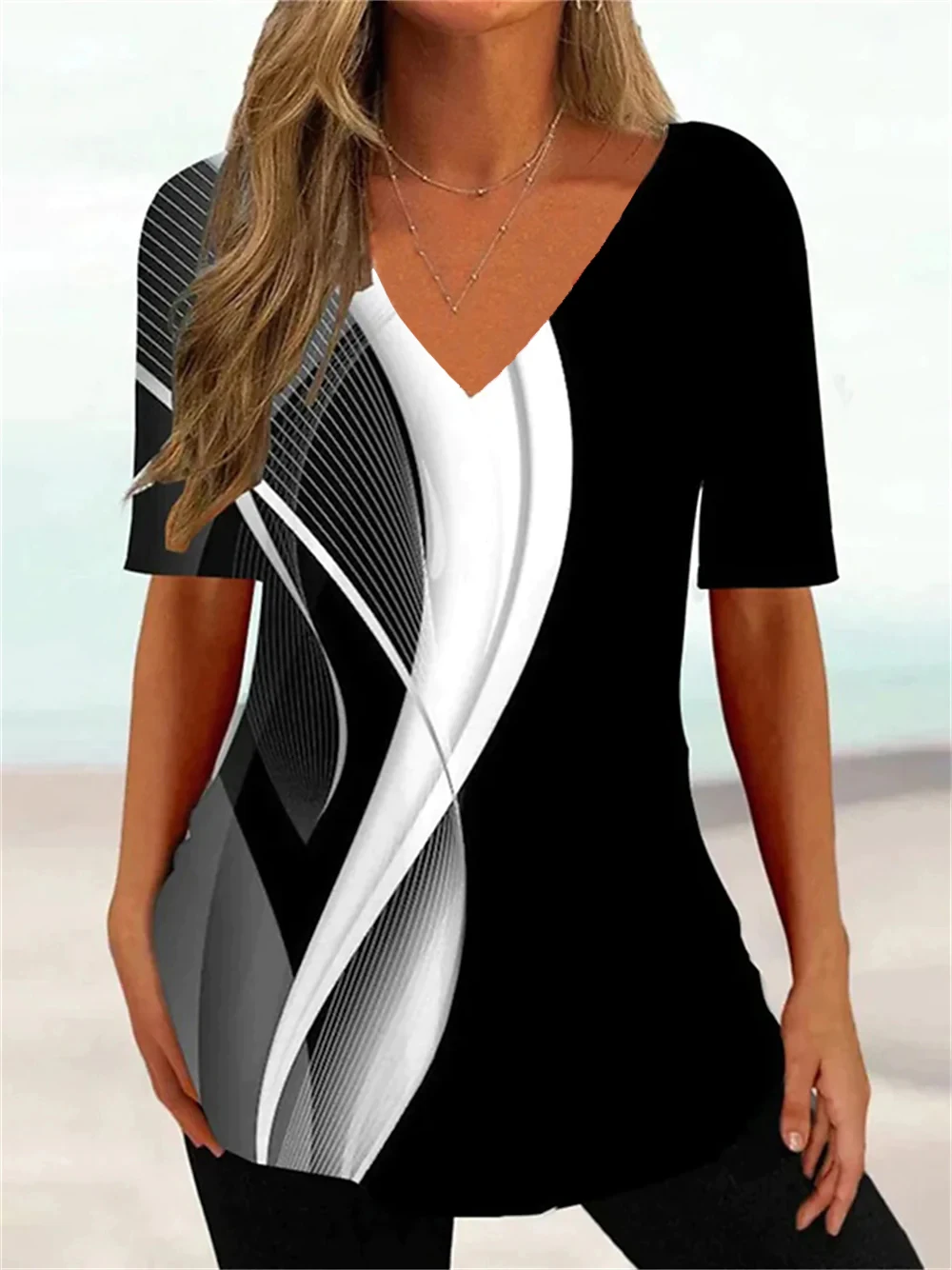 Simple Women's T-shirt 3d Wave Curve Tee Fashion V-neck Summer Short Sleeve Loose Streetwear Female Clothes Casual Tshirt Ladies
Simple Women's T-shirt 3d Wave Curve Tee Fashion V-neck Summer Short Sleeve Loose Streetwear Female Clothes Casual Tshirt Ladies