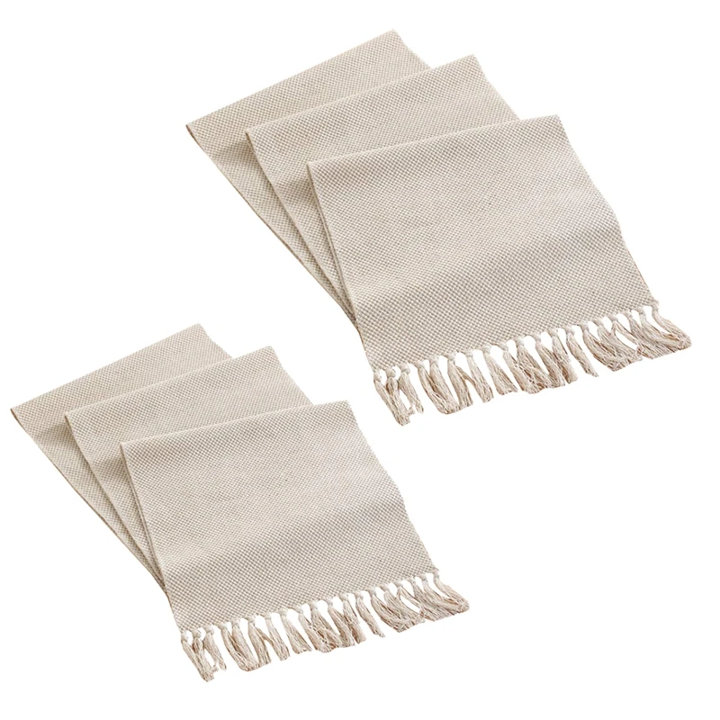 

Cotton Linen Fringe Table Runner,Woven Decorative Table Runners, Macrame Table Runner for Kitchen Decor