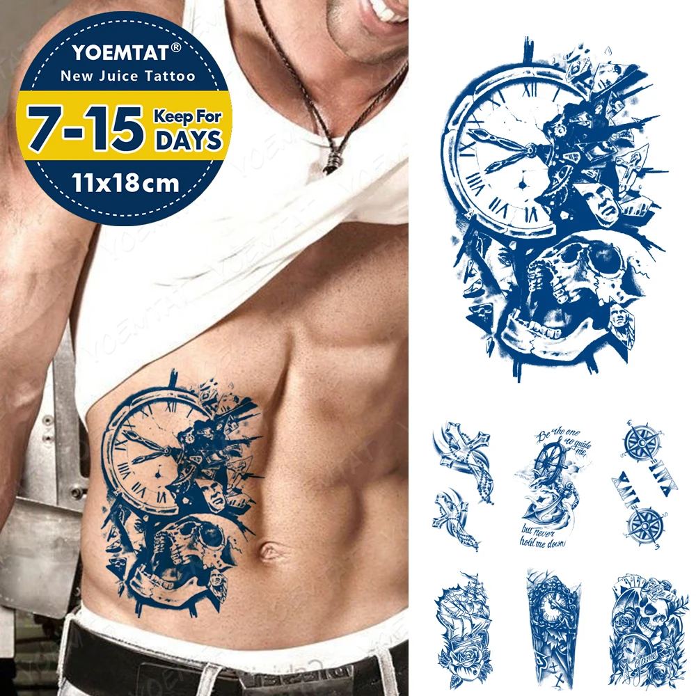 Juice Ink Lasting Waterproof Tattoo Sticker Clock Cross Anchor Compass Ship Flash Full Tattoos Arm Thigh Body Art Fake Tatto Men 
Juice Ink Lasting Waterproof Tattoo Sticker Clock Cross Anchor Compass Ship Flash Full Tattoos Arm Thigh Body Art Fake Tatto Men