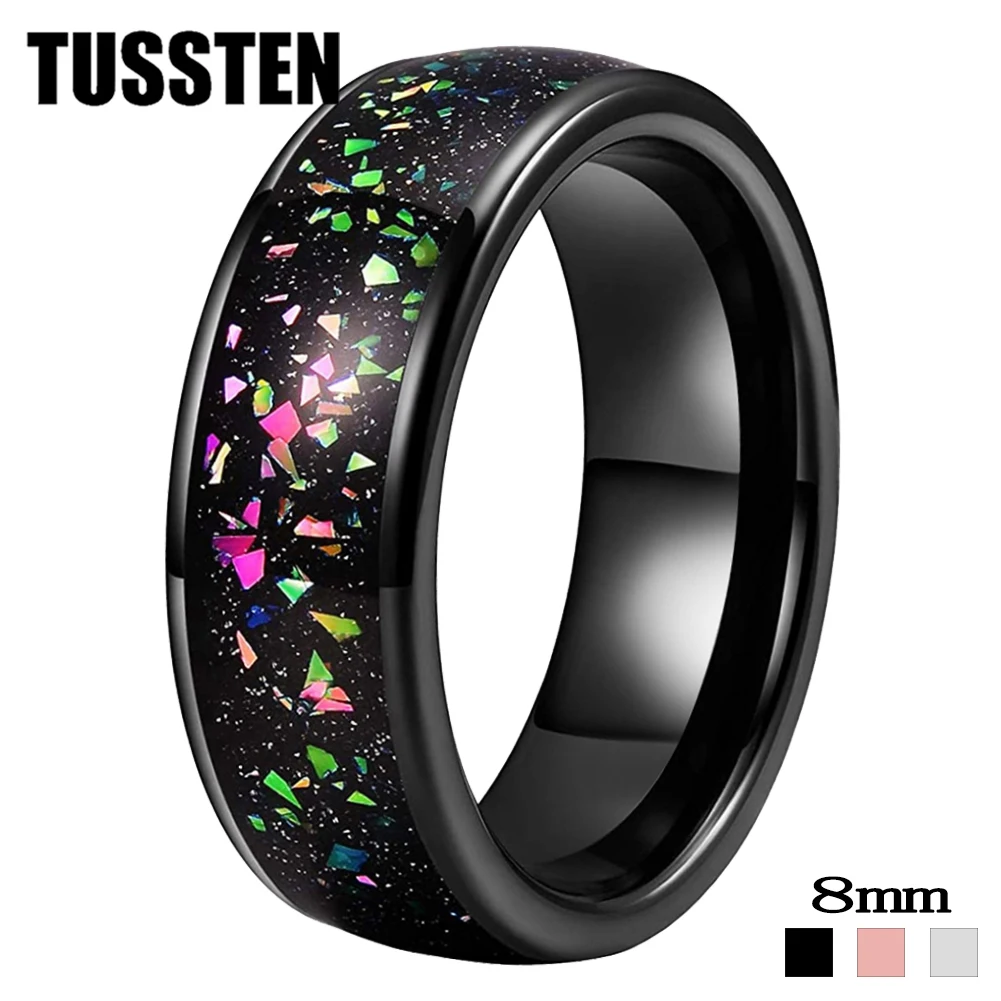

Dropshipping TUSSTEN 8MM Tungsten Carbide Ring for Men Women Colorful Opal Fragments Inlay Domed Polished Shiny Comfort Fit
