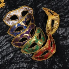 12 Pcs Venetian Mask Halloween Flower Cloth Side Eyeliner Masquerade Mask Ladies Man Mask Cosplay Performance Props Party