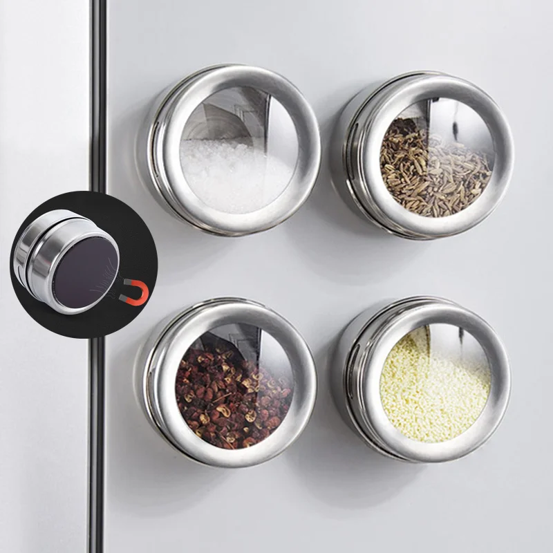 

Magnetic Spice Jar Sealed barbecue storage box powder box stainless steel Wall-mounted seasoning tank set with stickers 70ML