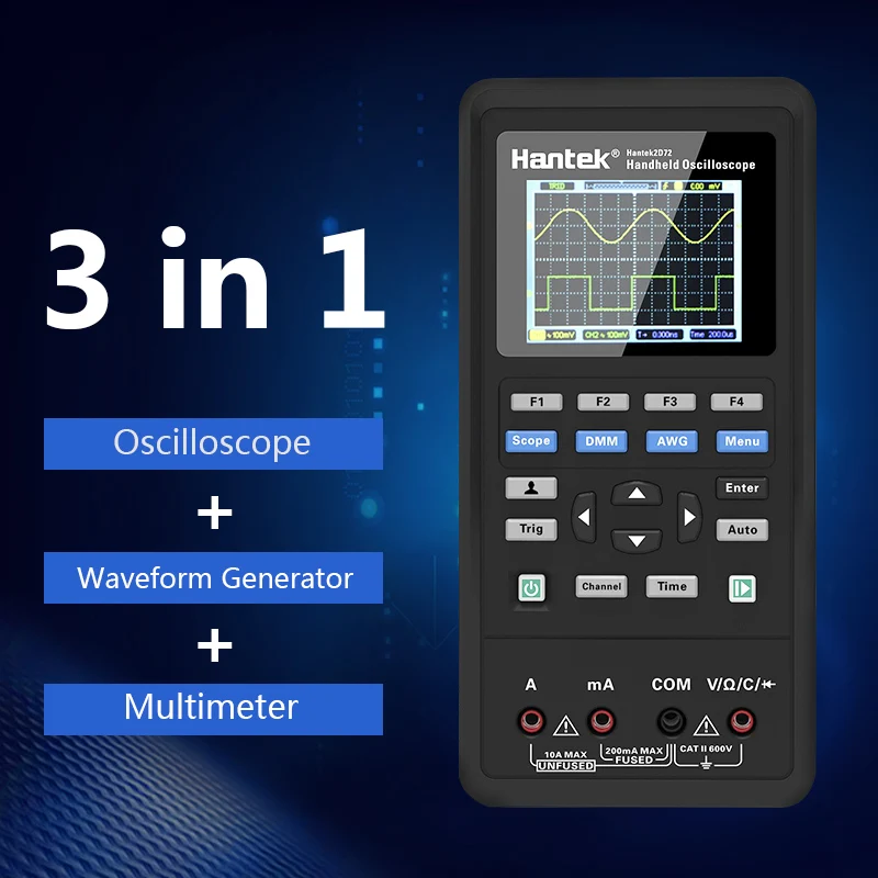 hantek 2D72 Digital Multimeter tester Portable 2CH oscilloscope signal source 3in1 function Bandwidth 70MHz 250MSa/s / 1ch
hantek 2D72 Digital Multimeter tester Portable 2CH oscilloscope signal source 3in1 function Bandwidth 70MHz 250MSa/s / 1ch
