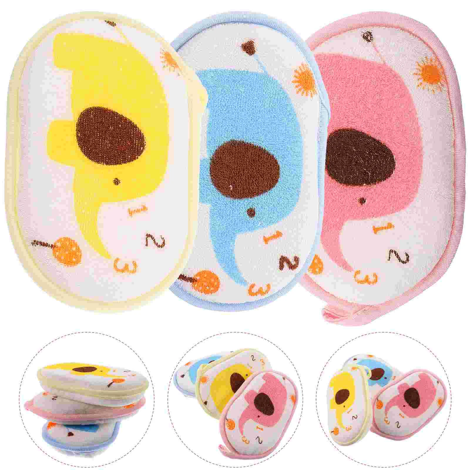 

3PCS Bath Mat For Kids Pad Cartoon Elephant Pattern Cotton Brush Rub Shower Towel (Mixed Color)