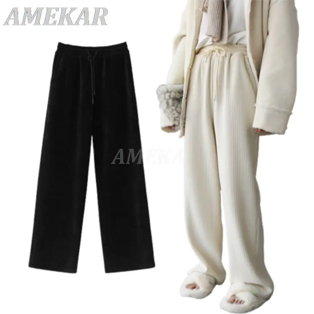 Women's Pants Loose Thick Warm Elastic Waist Hanging Feeling Wide Leg Trousers Lady New Spring Fashion Casual Sport Pant Running
Women's Pants Loose Thick Warm Elastic Waist Hanging Feeling Wide Leg Trousers Lady New Spring Fashion Casual Sport Pant Running