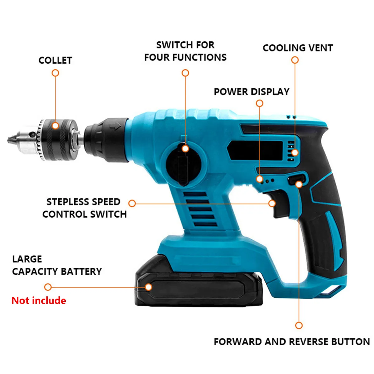 Cordless Hammer 4500 rpm Electric Hammer Variable Speed Concrete Demolition Hammer Compatible with Makita 18V Battery for Steel
Cordless Hammer 4500 rpm Electric Hammer Variable Speed Concrete Demolition Hammer Compatible with Makita 18V Battery for Steel