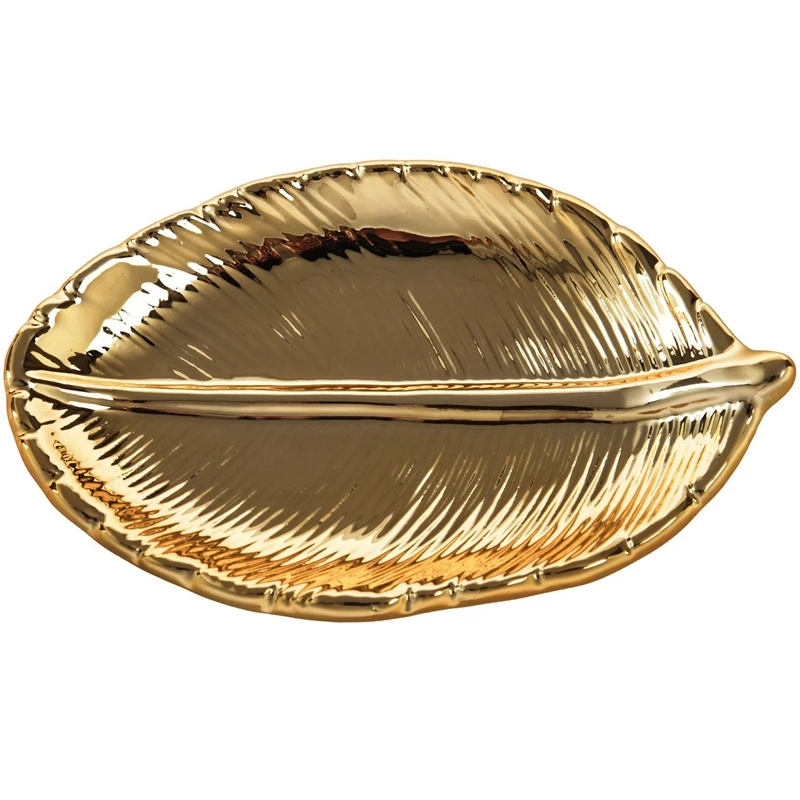 

5X Decorative Gold Leaf Ceramic Plate Dish Porcelain Candy Trinket Dish Jewelry Fruit Serving Tray Storage Tableware