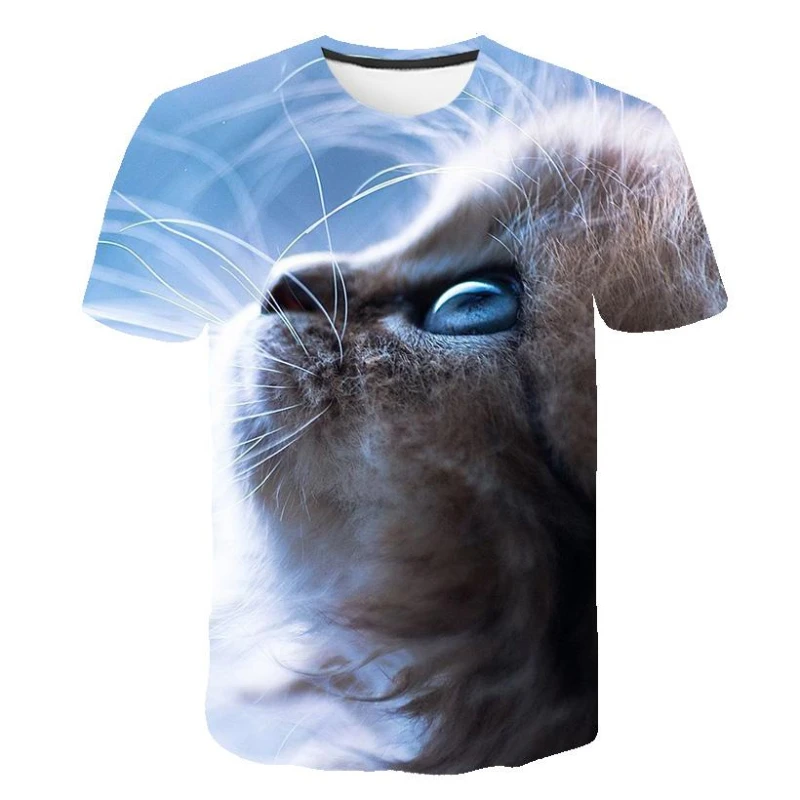 Летняя Однотонная футболка с рисунком животных новинка 2022 котенком коротким