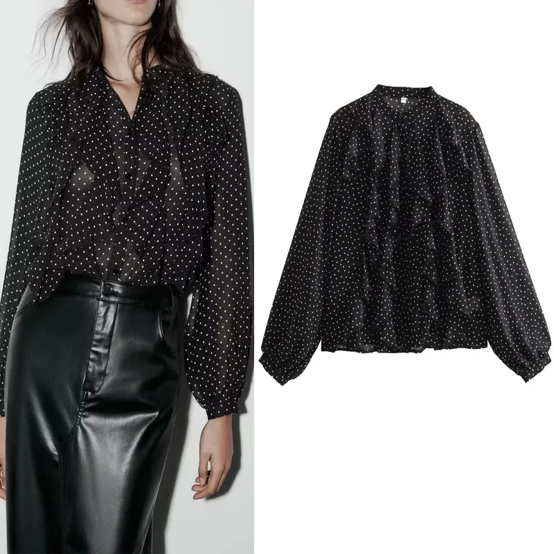 TRAF Black Polka Dot Shirt Women 2023 Vintage Round Neck Button Ruffles Blouse Autumn Long Sleeve Top Elegant Women's Blouses
TRAF Black Polka Dot Shirt Women 2023 Vintage Round Neck Button Ruffles Blouse Autumn Long Sleeve Top Elegant Women's Blouses