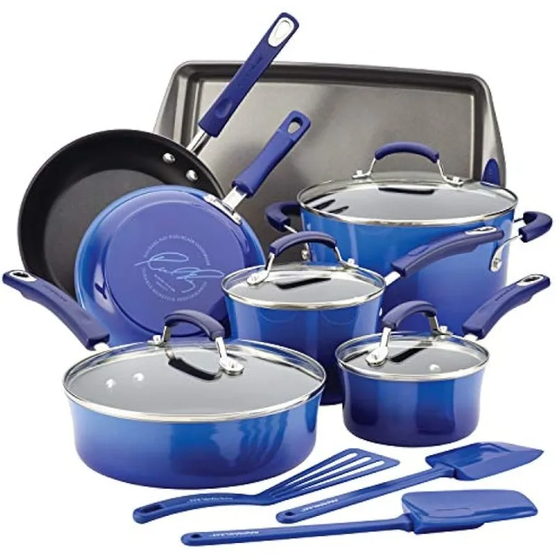 

Антипригарная кухонная посуда britails, набор кастрюль и сковородок, 14 шт., синий градиент