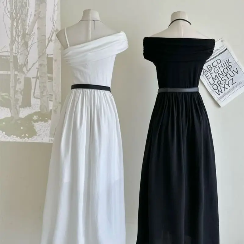 French Hepburn Style White Temperament with a Sense of High-grade One-line Shoulder Strap Dress Female Slimming Long Dress
French Hepburn Style White Temperament with a Sense of High-grade One-line Shoulder Strap Dress Female Slimming Long Dress