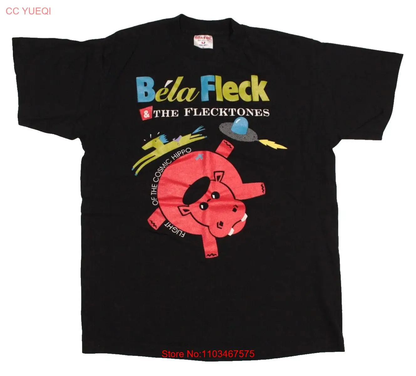 Винтажная Футболка Bela Fleck Flecktones большая черная 1991 Cosmic Hippo Promo T