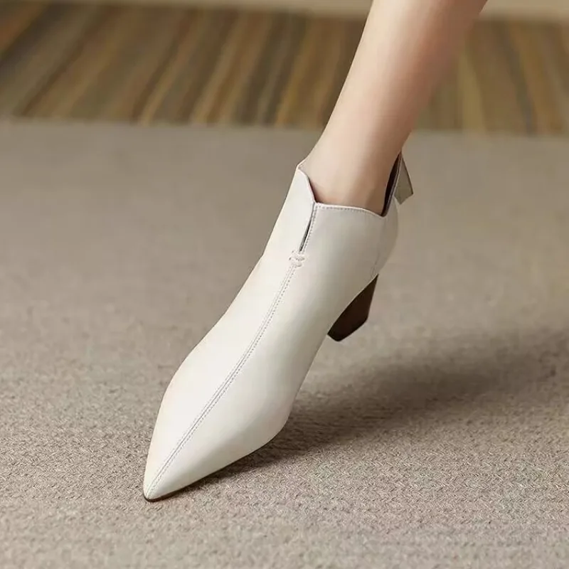 Женские ботинки на молнии, с острым носком, на квадратном каблуке
Женские ботинки на молнии, с острым носком, на квадратном каблуке