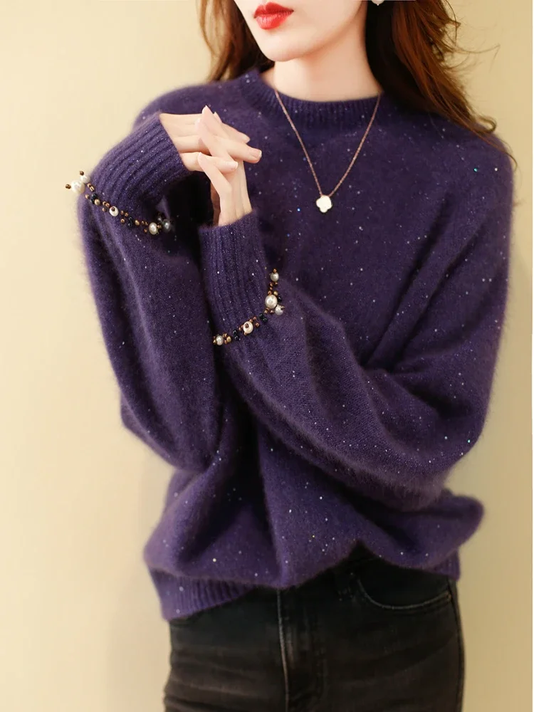 Women's Sweater Knit Pullover Korean Fashion O-Neck Nail Bead Tops LOOSE Long Sleeved Jumpers Christmas Date Women's Clothing
Women's Sweater Knit Pullover Korean Fashion O-Neck Nail Bead Tops LOOSE Long Sleeved Jumpers Christmas Date Women's Clothing
