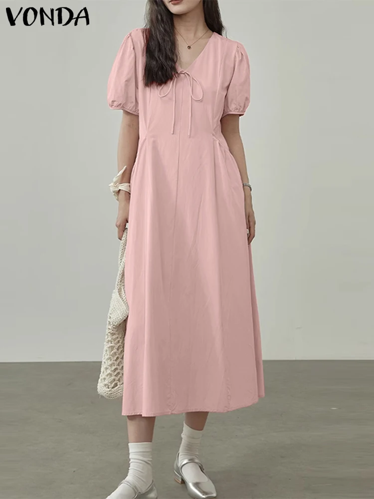 VONDA Women Dress 2023 Sexy V-neck Short Sleeve Sundress Casual Solid Color Mid Length Dress Fashion Vestidos Loose Robe Femme
VONDA Women Dress 2023 Sexy V-neck Short Sleeve Sundress Casual Solid Color Mid Length Dress Fashion Vestidos Loose Robe Femme
