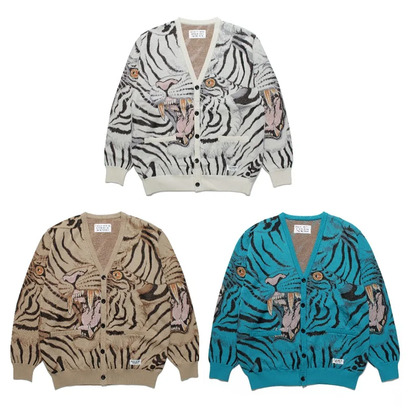 Oversized Autumn Winter Top Quality WACKO MARIA Button Cardigan cotton Sweater Men Women Tiger Jacquard V-Neck Long Sleeve Coat
Oversized Autumn Winter Top Quality WACKO MARIA Button Cardigan cotton Sweater Men Women Tiger Jacquard V-Neck Long Sleeve Coat
