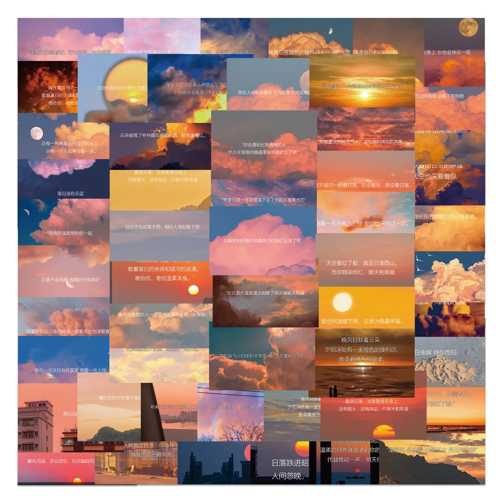 55 Pcs Sunset Scenes Waterproof Decals for Window Water Bottles Bike Laptop Refrigerator Luggage Computer Mobile Phone Stickers
55 Pcs Sunset Scenes Waterproof Decals for Window Water Bottles Bike Laptop Refrigerator Luggage Computer Mobile Phone Stickers