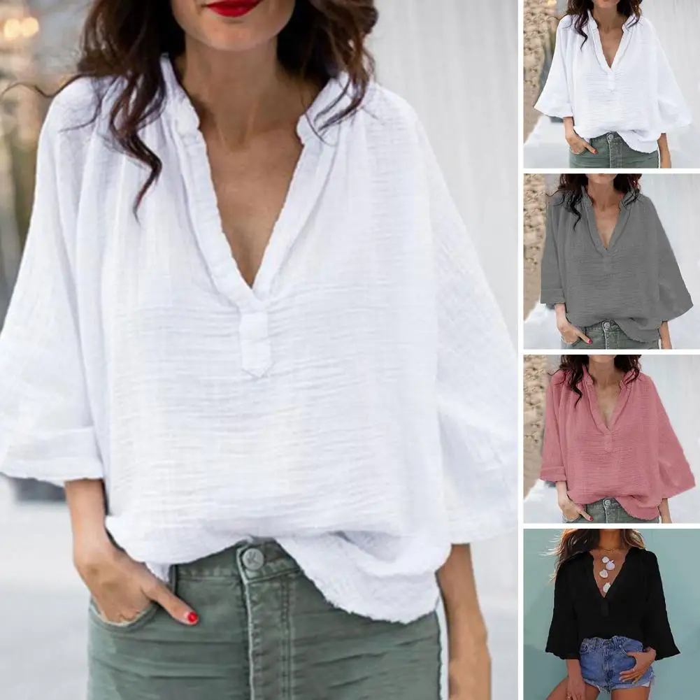 Women Autumn Simple Casual Pullover Tops V-neck 3/4 Sleeve Solid Color Loose Fit Shirt Tops Streetwear
Women Autumn Simple Casual Pullover Tops V-neck 3/4 Sleeve Solid Color Loose Fit Shirt Tops Streetwear