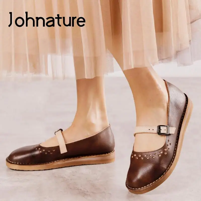 Johnature Flats Women Shoes Genuine Leather 2022 New Spring Buckle Strap Retro Round Toe Shallow Concise Leisure Ladies Shoes 
Johnature Flats Women Shoes Genuine Leather 2022 New Spring Buckle Strap Retro Round Toe Shallow Concise Leisure Ladies Shoes