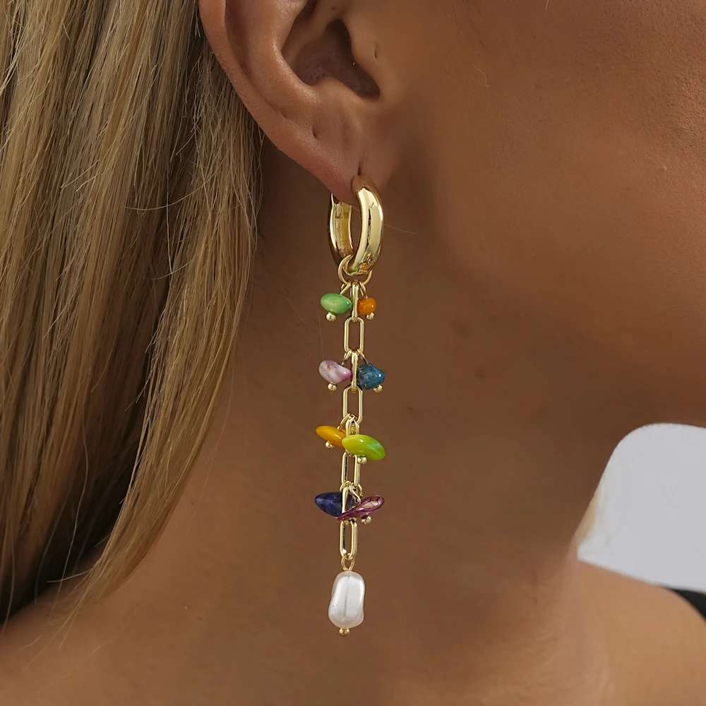 New colorful natural stone imitation pearl pendant earrings European and American women's fashion trend ladies style earrings
New colorful natural stone imitation pearl pendant earrings European and American women's fashion trend ladies style earrings