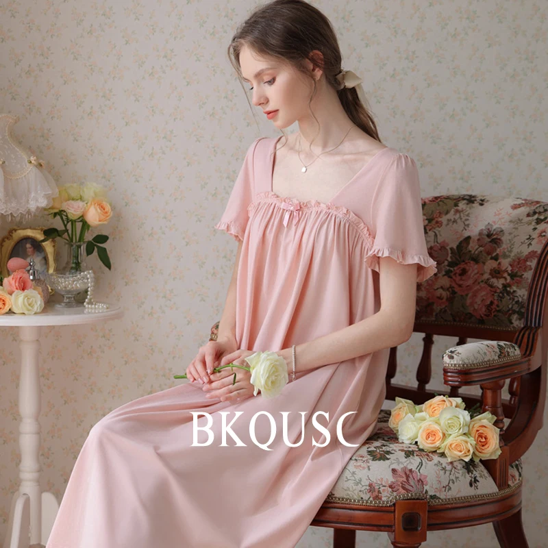 Cotton Women's Pajamas Princess Long Sleepwear Dress Female Short Sleeved Solid Color Square Collar Sweet Lady Long Nightdress
Cotton Women's Pajamas Princess Long Sleepwear Dress Female Short Sleeved Solid Color Square Collar Sweet Lady Long Nightdress