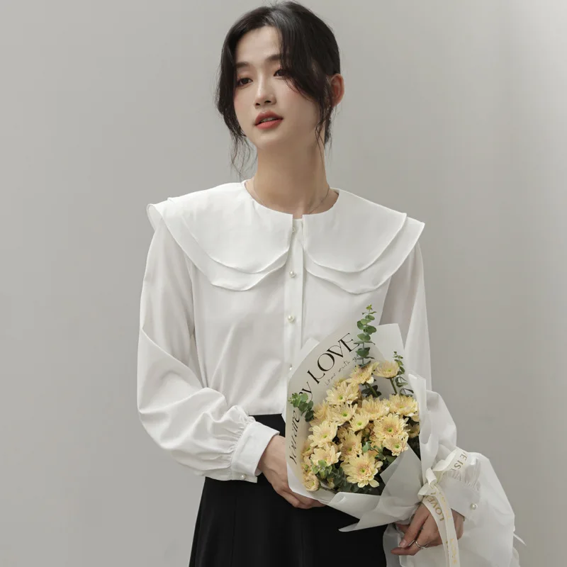 Sweet Doll Double-Layer Collar Shirt Female 2023 Spring Autumn Elegantes Long Puff Sleeve Top Single-breasted White Blouse Women
Sweet Doll Double-Layer Collar Shirt Female 2023 Spring Autumn Elegantes Long Puff Sleeve Top Single-breasted White Blouse Women