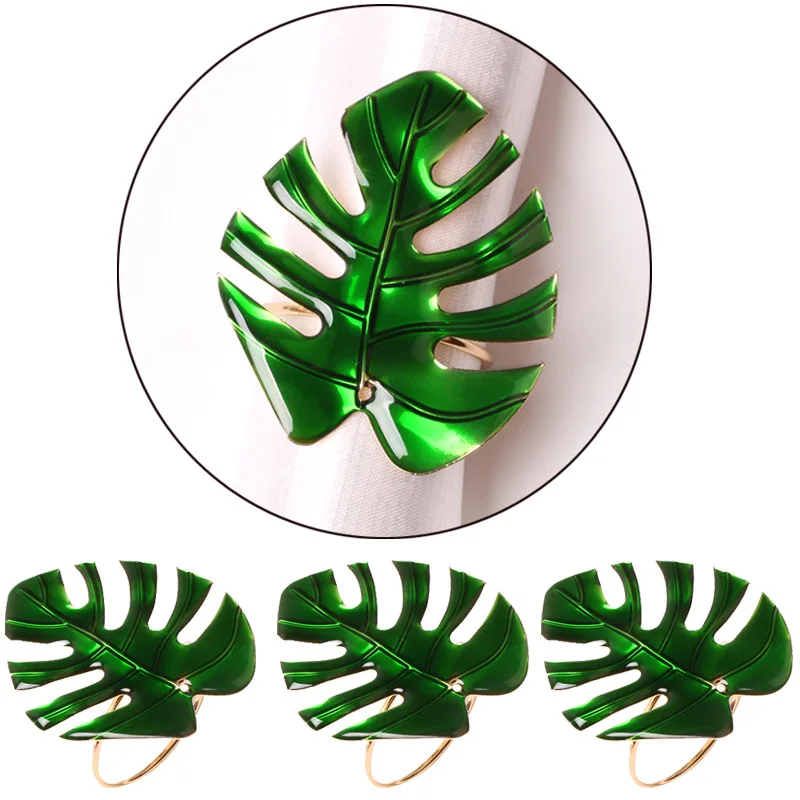 

Oil green leaf turtle back leaf napkin ring mouth cloth ring table top decoration for high-end hotel wedding family party