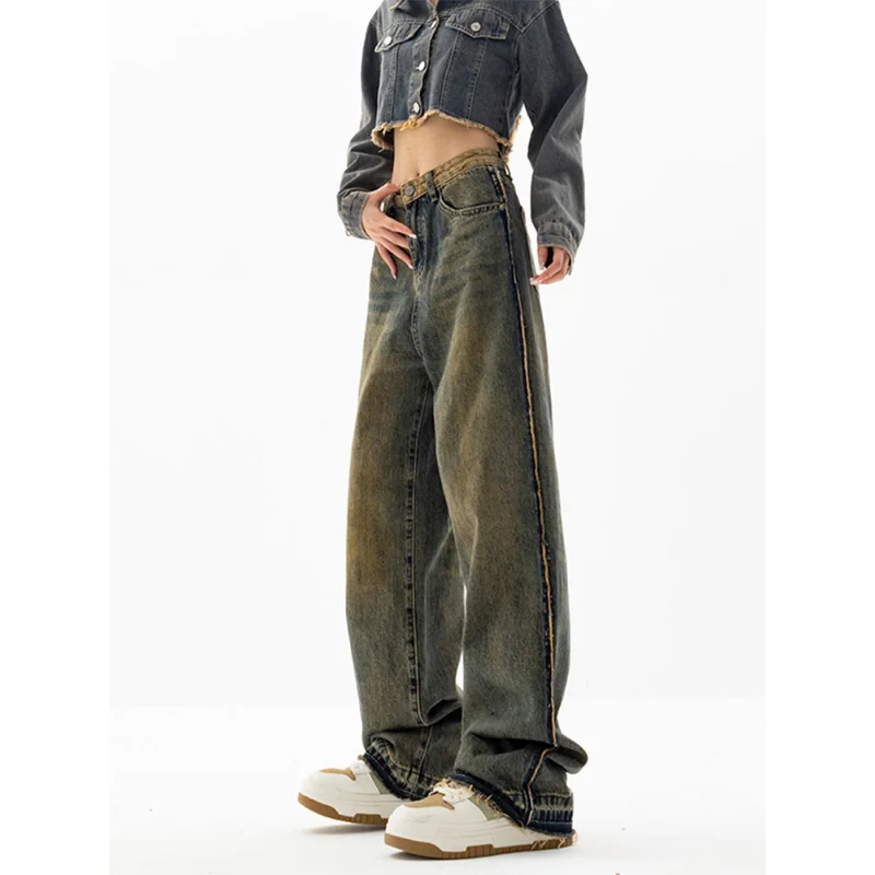 

Джинсы женские Мешковатые с завышенной талией, винтажные брюки из денима с широкими штанинами, прямые, в Корейском стиле, уличная одежда, голубые, Y2k, осень 2023