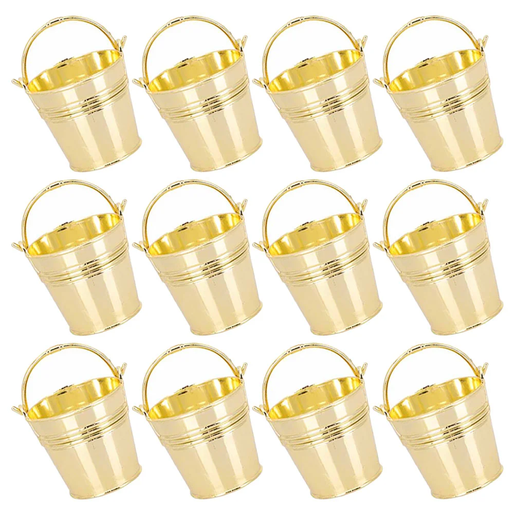 

12 Pcs Small Bucket Wedding Gift Decorative Plastic Mini Handle Gifts Candy Tin Buckets Treat The