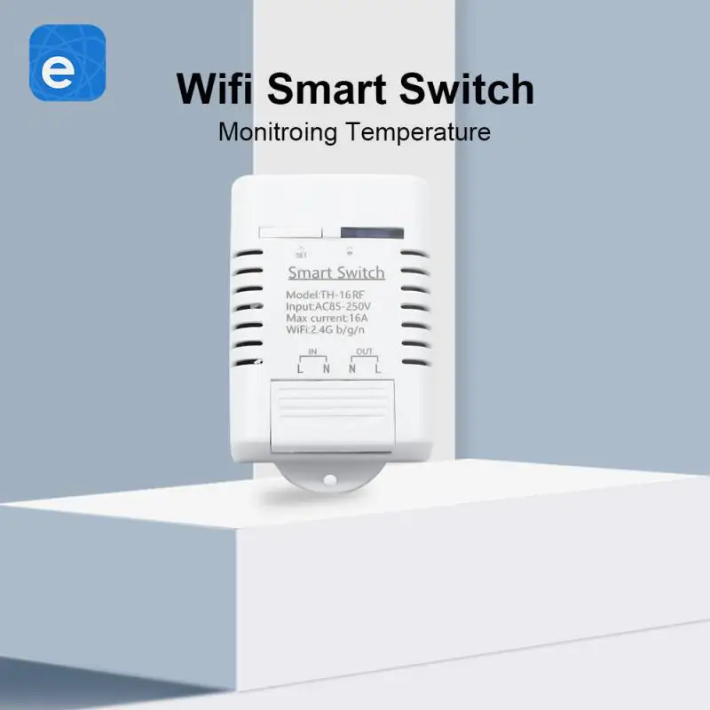 

eWeLink TH16 Smart Switch 16A Temperature and Humidity Monitoring WiFi Switch Wireless Control Compatible With Alexa Google Home