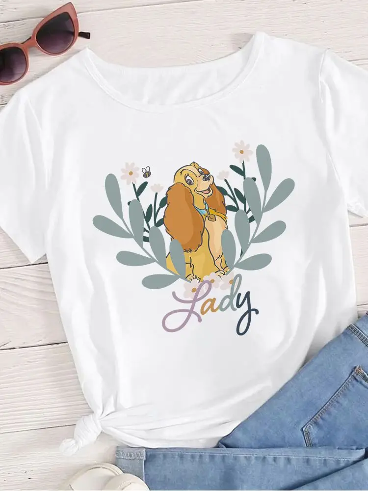 

Lady and The Tramp Harajuku New Kawaii Little Scamp Print T Shirt Creative Soft and Comfortable Top Women Summer Disney T-Shirt