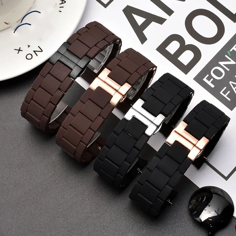 

Stainless Steel Rubber Watchband silicone bracelet for Armani AR5905 AR5906 AR5919 AR5920 20MM 23mm Watch Strap Rose GoldBuckle